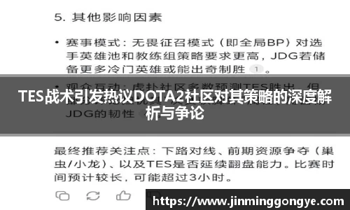 TES战术引发热议DOTA2社区对其策略的深度解析与争论